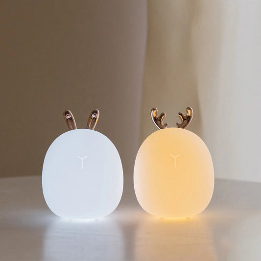 Deer & Rabbit LED Night Light - Soft Silicone, Dimmable, USB Rechargeable, Kids & Baby Bedside Lamp