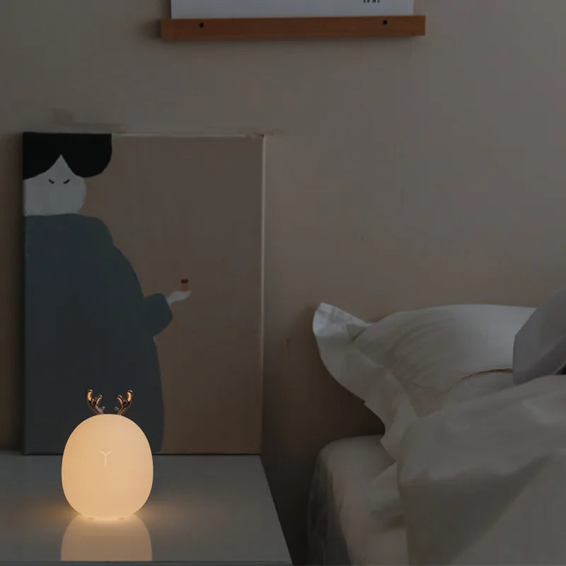 Deer & Rabbit LED Night Light - Soft Silicone, Dimmable, USB Rechargeable, Kids & Baby Bedside Lamp