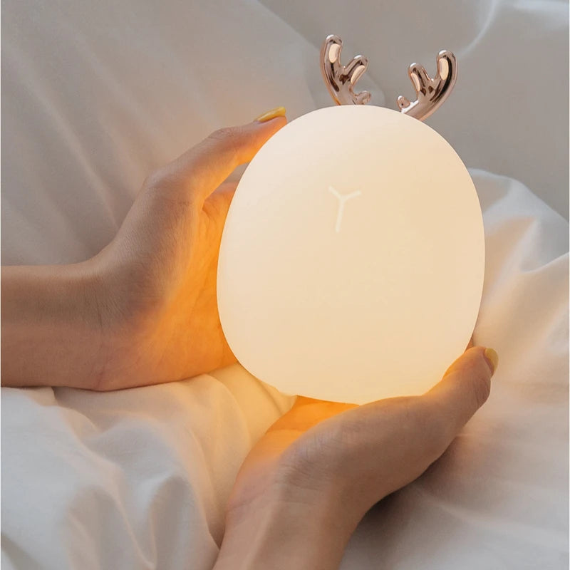 Deer & Rabbit LED Night Light - Soft Silicone, Dimmable, USB Rechargeable, Kids & Baby Bedside Lamp