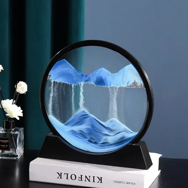 3D Moving Sand Art - Round Glass Deep Sea Sandscape for Home & Office Decor