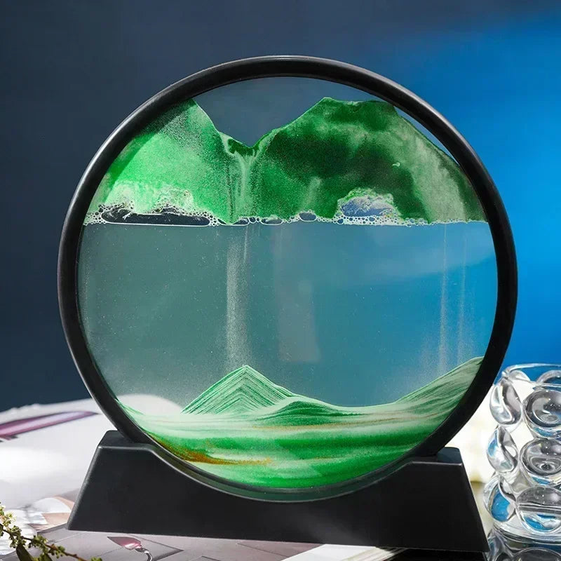 3D Moving Sand Art - Round Glass Deep Sea Sandscape for Home & Office Decor