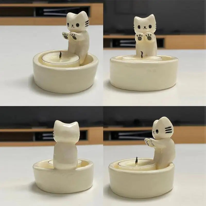 Cute Kitten Candle Holder - Cat Shaped Aromatherapy Holder for Home & Office Decor