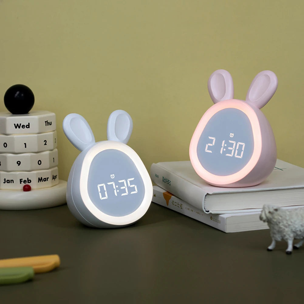 Kids Cute Rabbit Alarm Clock With Night Light Stepless Dimming Led Digital Alarm Clock For Boys Girls