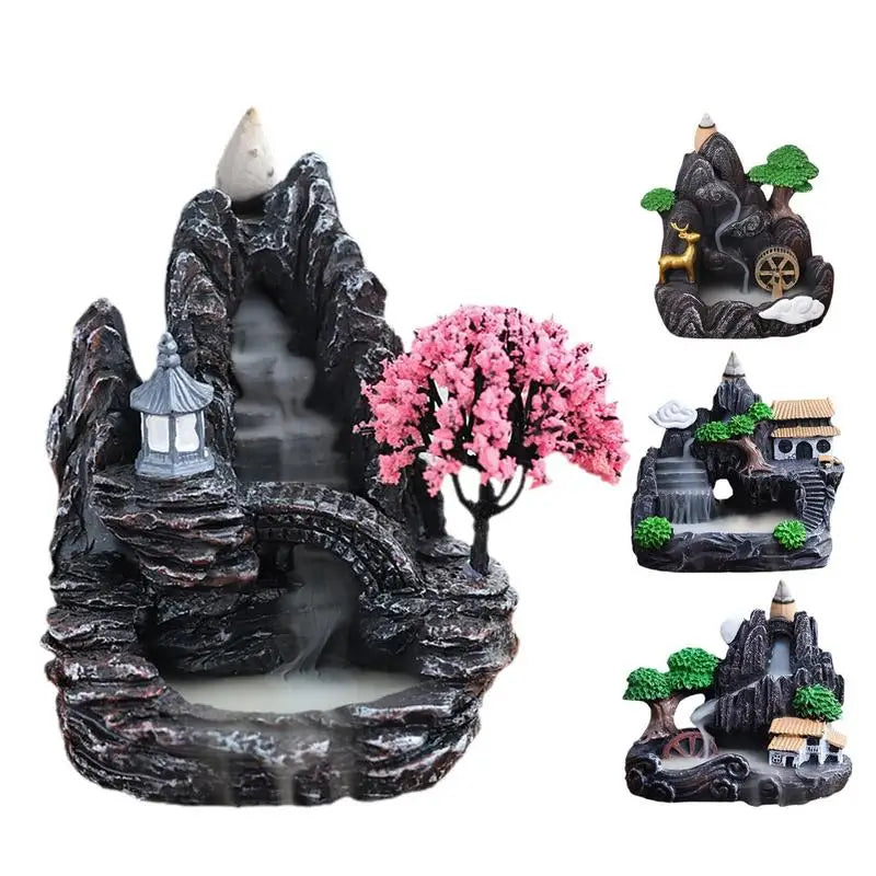 Backflow Incense Burner - Resin Waterfall Holder for Cones, Aromatherapy & Home Decor