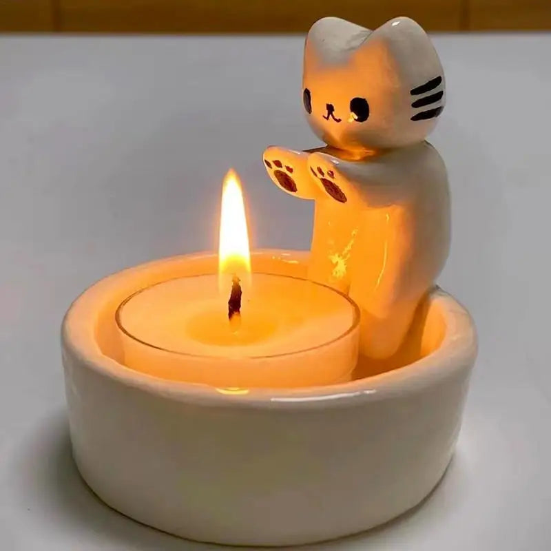 Cute Kitten Candle Holder - Cat Shaped Aromatherapy Holder for Home & Office Decor