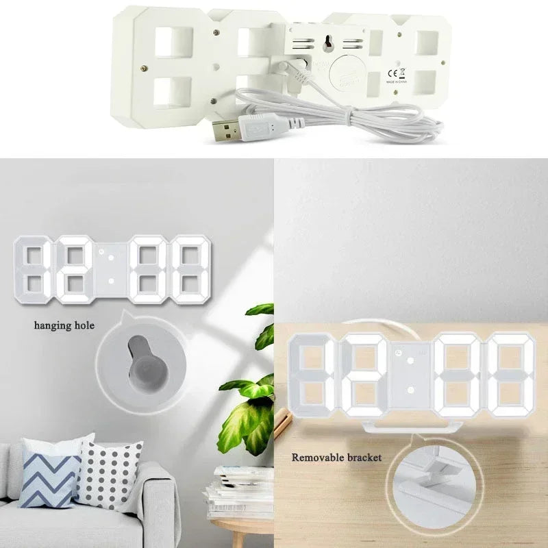 3D LED Digital Alarm Clock - Wall Clock with Time, Date & Temperature for Home & Office