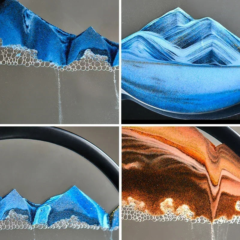 3D Moving Sand Art - Round Glass Deep Sea Sandscape for Home & Office Decor